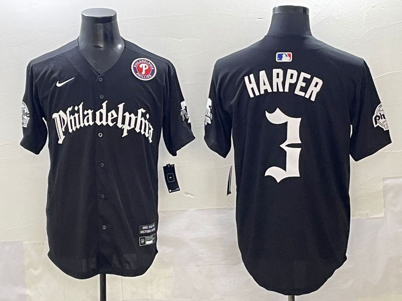 Men 2025 Philadelphia Phillies #3 Harper Black Five generations Joint Name Nike MLB Jersey style 6
